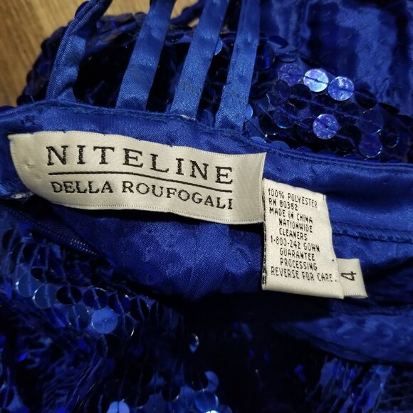 Sz 4 (fits modern size) Early 90s Vintage Niteline Royal Blue Sequin Gown Dress - Picture 3 of 12